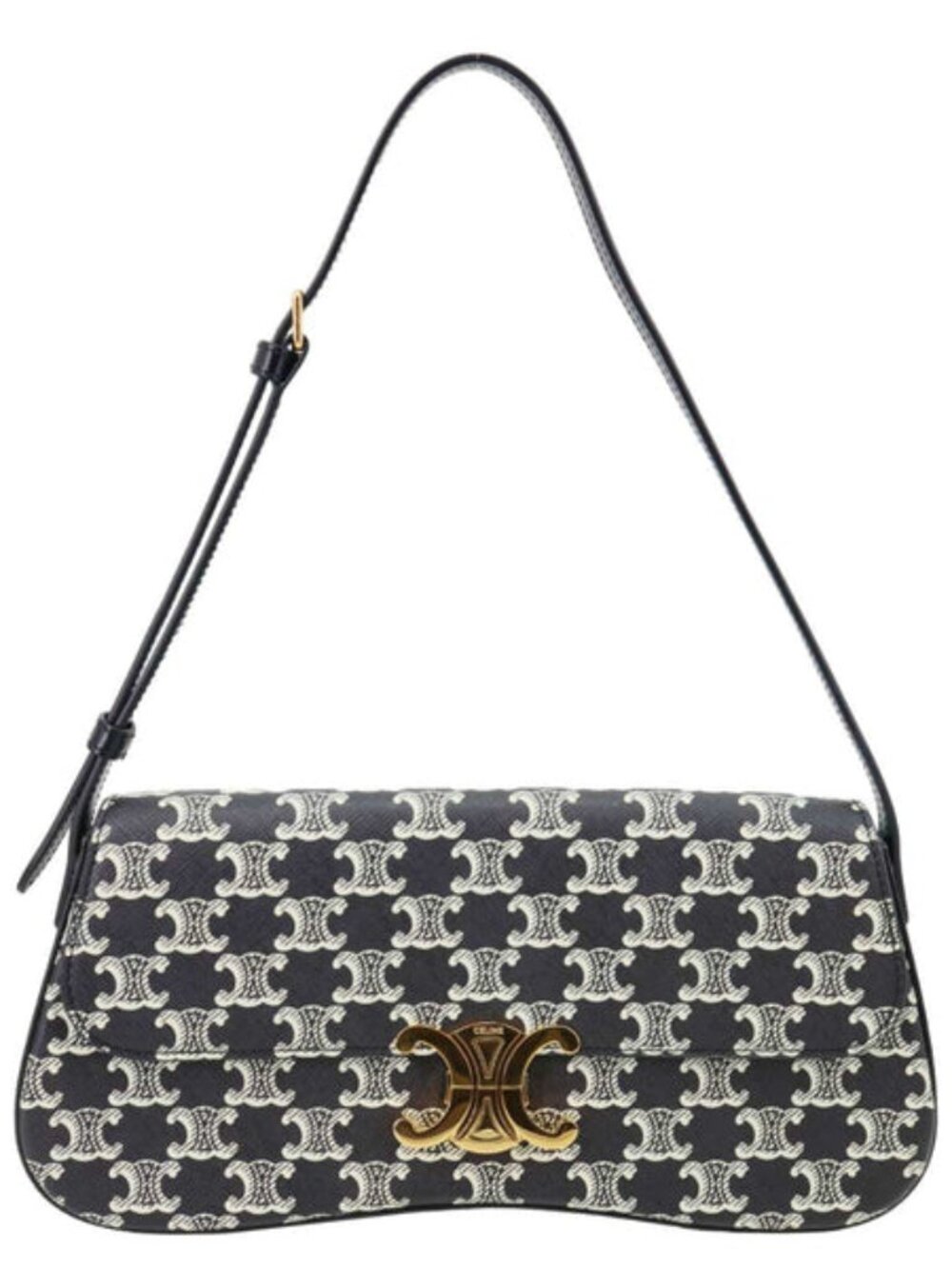 Celine Lola Medium Triomphe Canvas Shoulder Bag Black